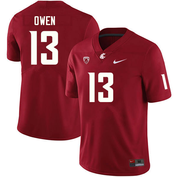 Men #13 Drake Owen Washington State Cougars College Football Jerseys Sale-Crimson